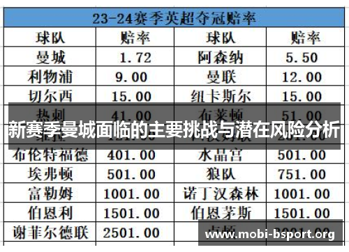 新赛季曼城面临的主要挑战与潜在风险分析 新赛季曼城面临的主要挑战与潜在风险分析